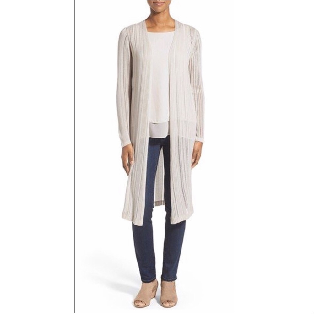 Eileen Fisher Beige Tencel Ribbed Duster Cardigan